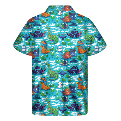 Xmas Dinosaur Pattern Print Men's Short Sleeve Shirt