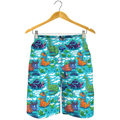 Xmas Dinosaur Pattern Print Men's Shorts