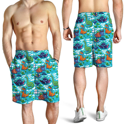 Xmas Dinosaur Pattern Print Men's Shorts