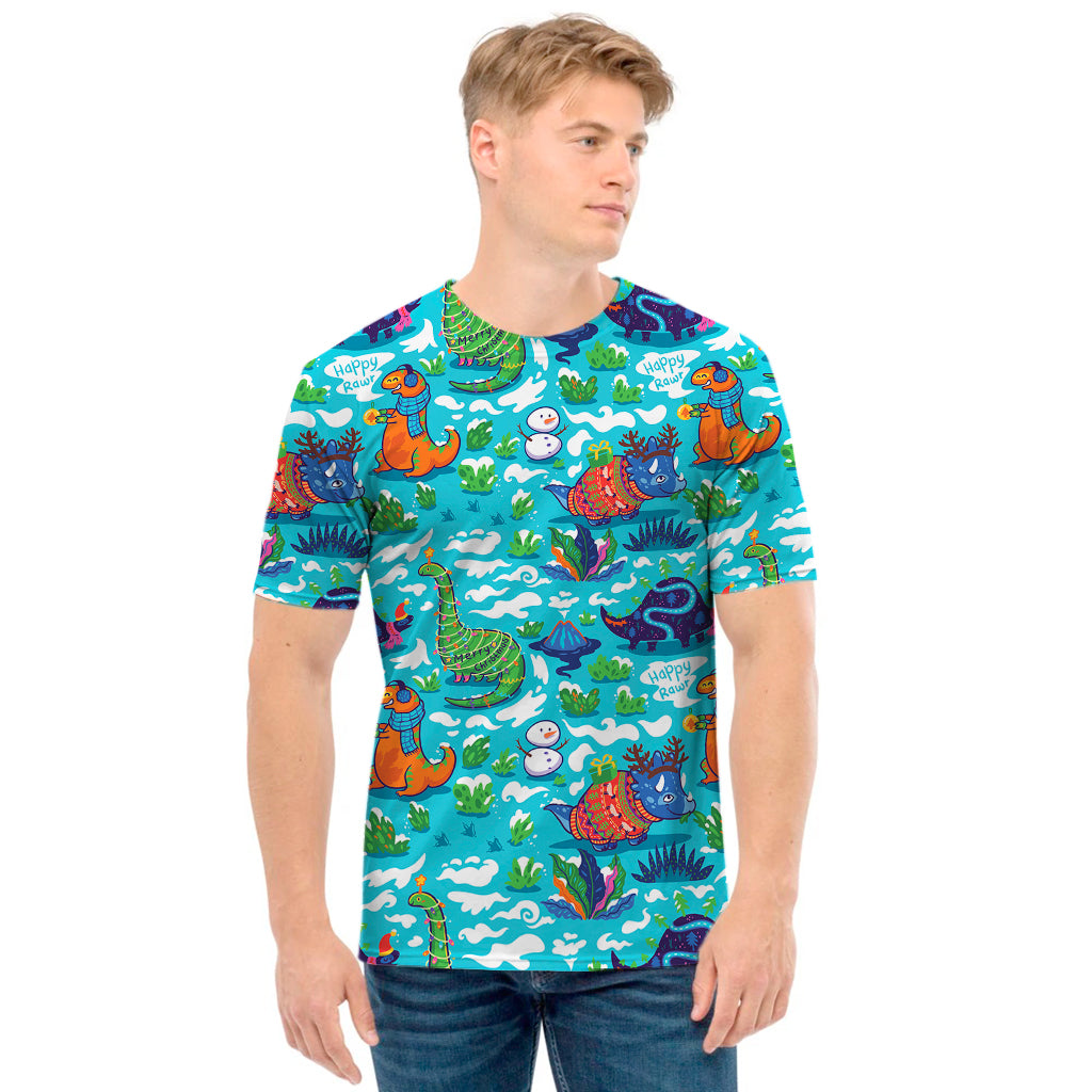 Xmas Dinosaur Pattern Print Men's T-Shirt