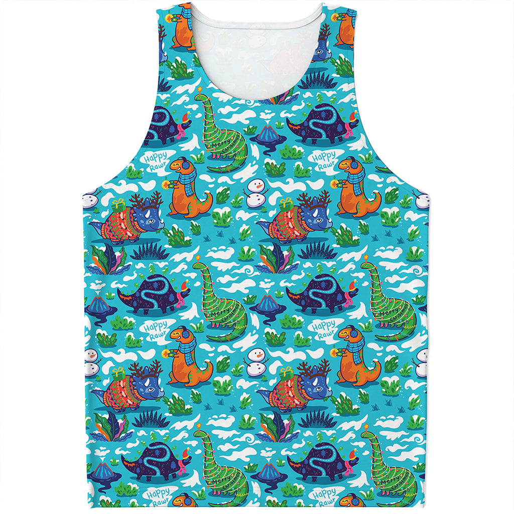 Xmas Dinosaur Pattern Print Men's Tank Top