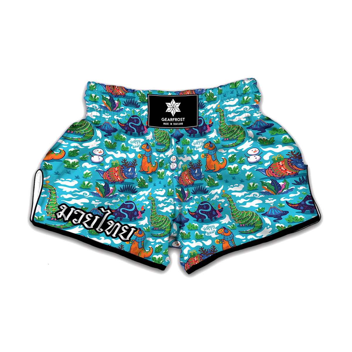 Xmas Dinosaur Pattern Print Muay Thai Boxing Shorts