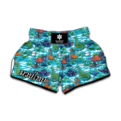 Xmas Dinosaur Pattern Print Muay Thai Boxing Shorts