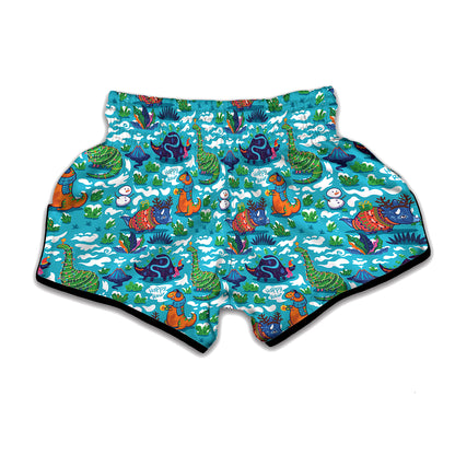 Xmas Dinosaur Pattern Print Muay Thai Boxing Shorts