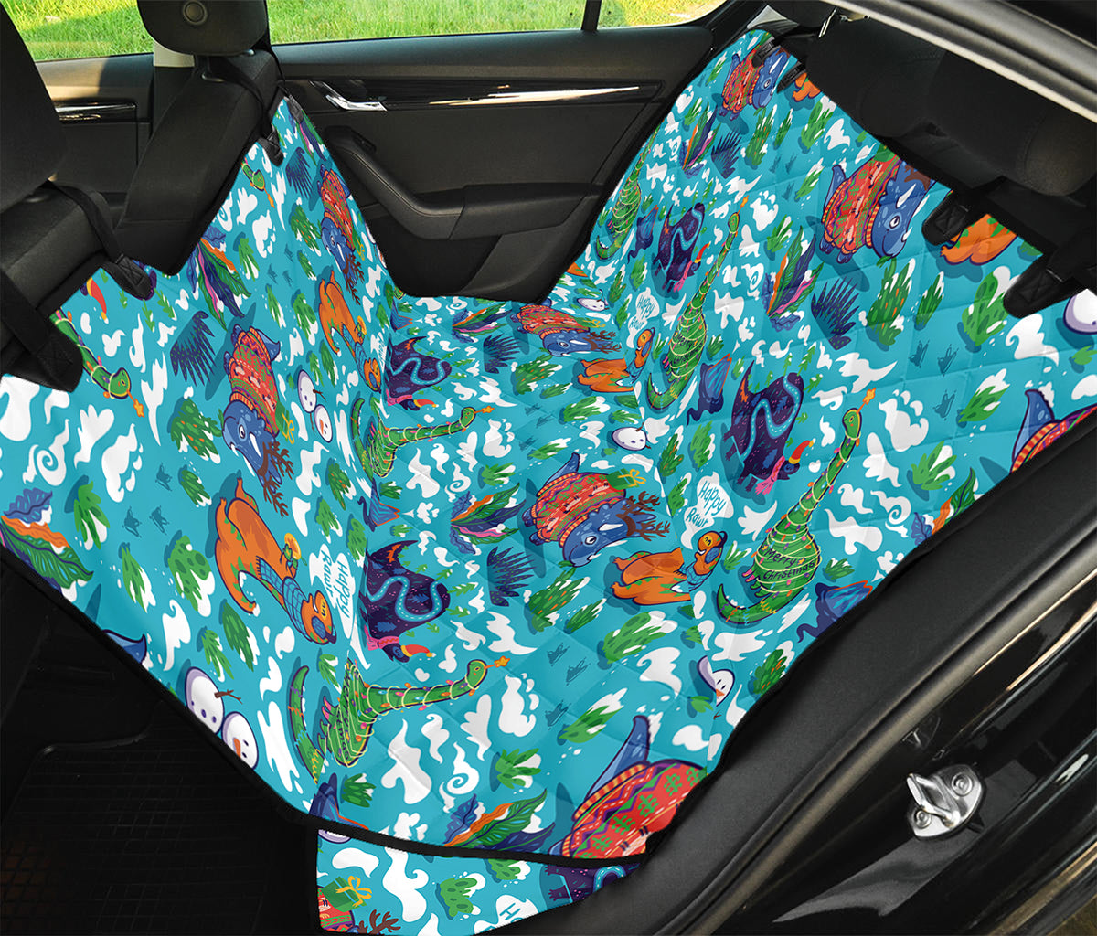 Xmas Dinosaur Pattern Print Pet Car Back Seat Cover