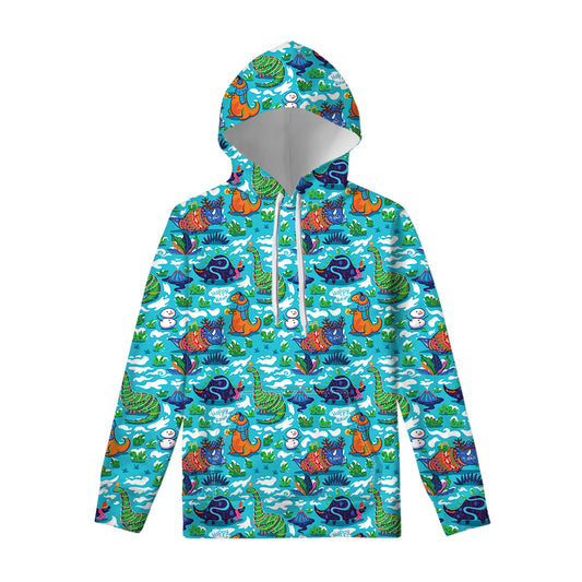 Xmas Dinosaur Pattern Print Pullover Hoodie