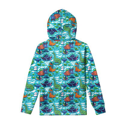 Xmas Dinosaur Pattern Print Pullover Hoodie