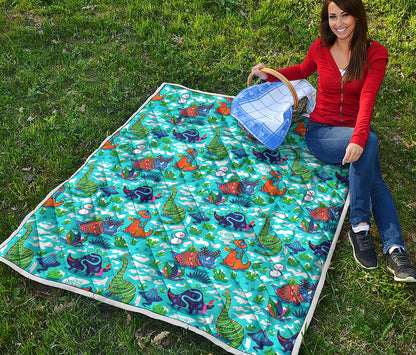 Xmas Dinosaur Pattern Print Quilt