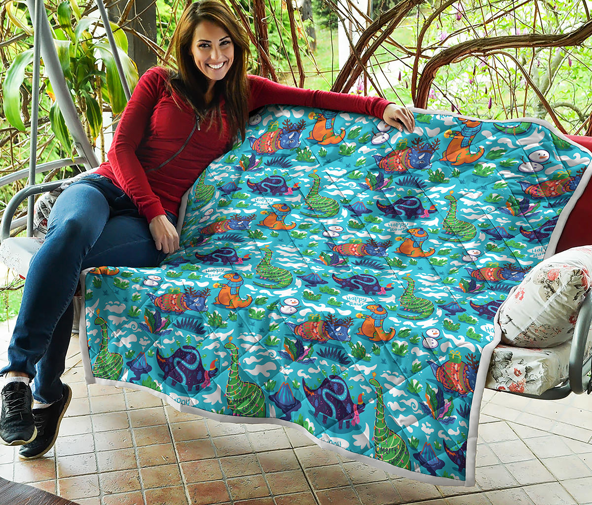 Xmas Dinosaur Pattern Print Quilt