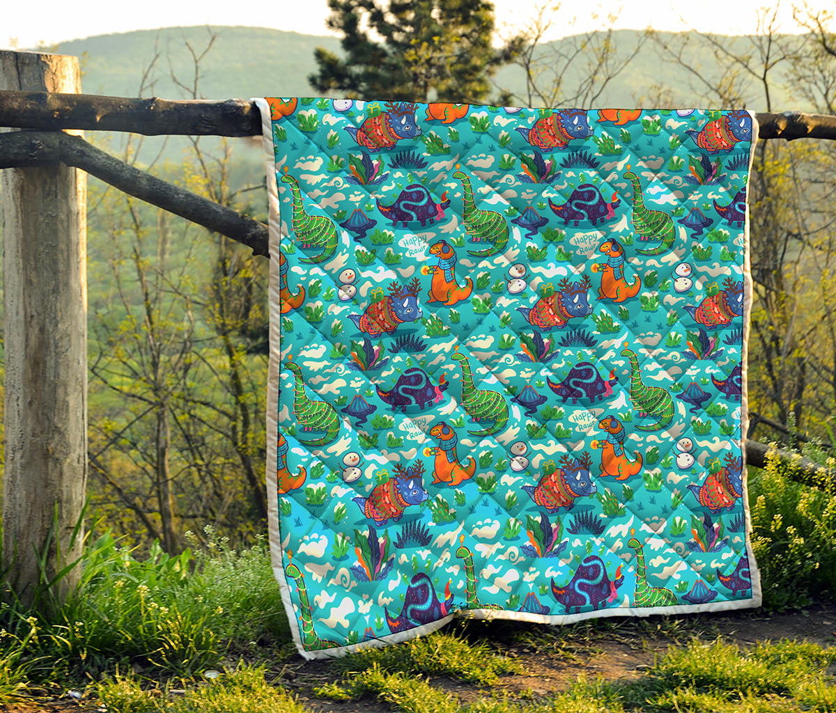 Xmas Dinosaur Pattern Print Quilt