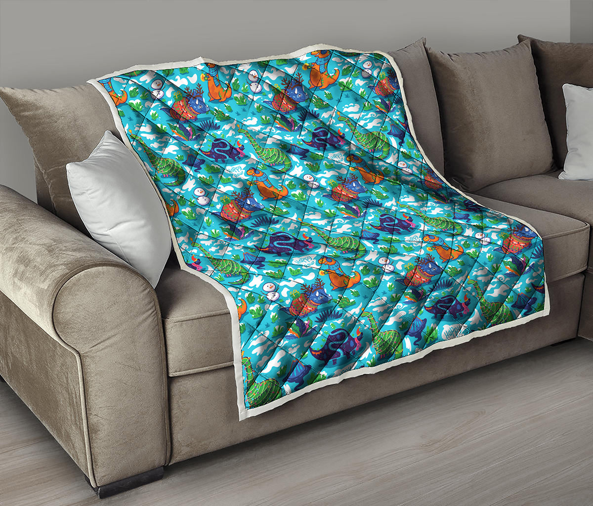 Xmas Dinosaur Pattern Print Quilt