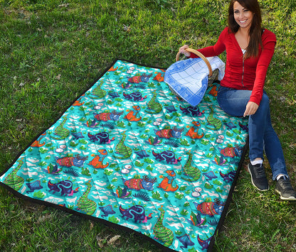 Xmas Dinosaur Pattern Print Quilt