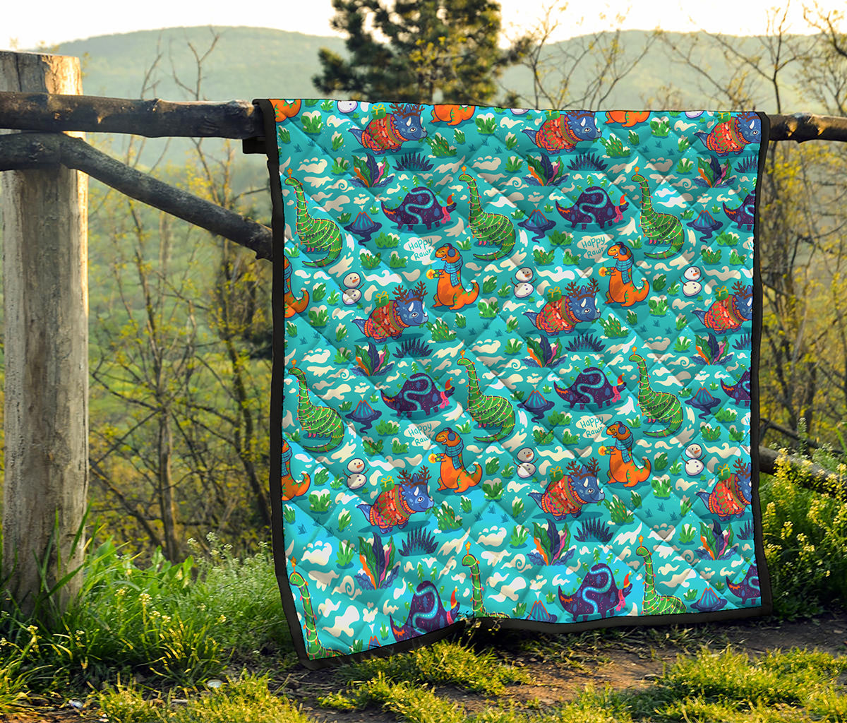 Xmas Dinosaur Pattern Print Quilt