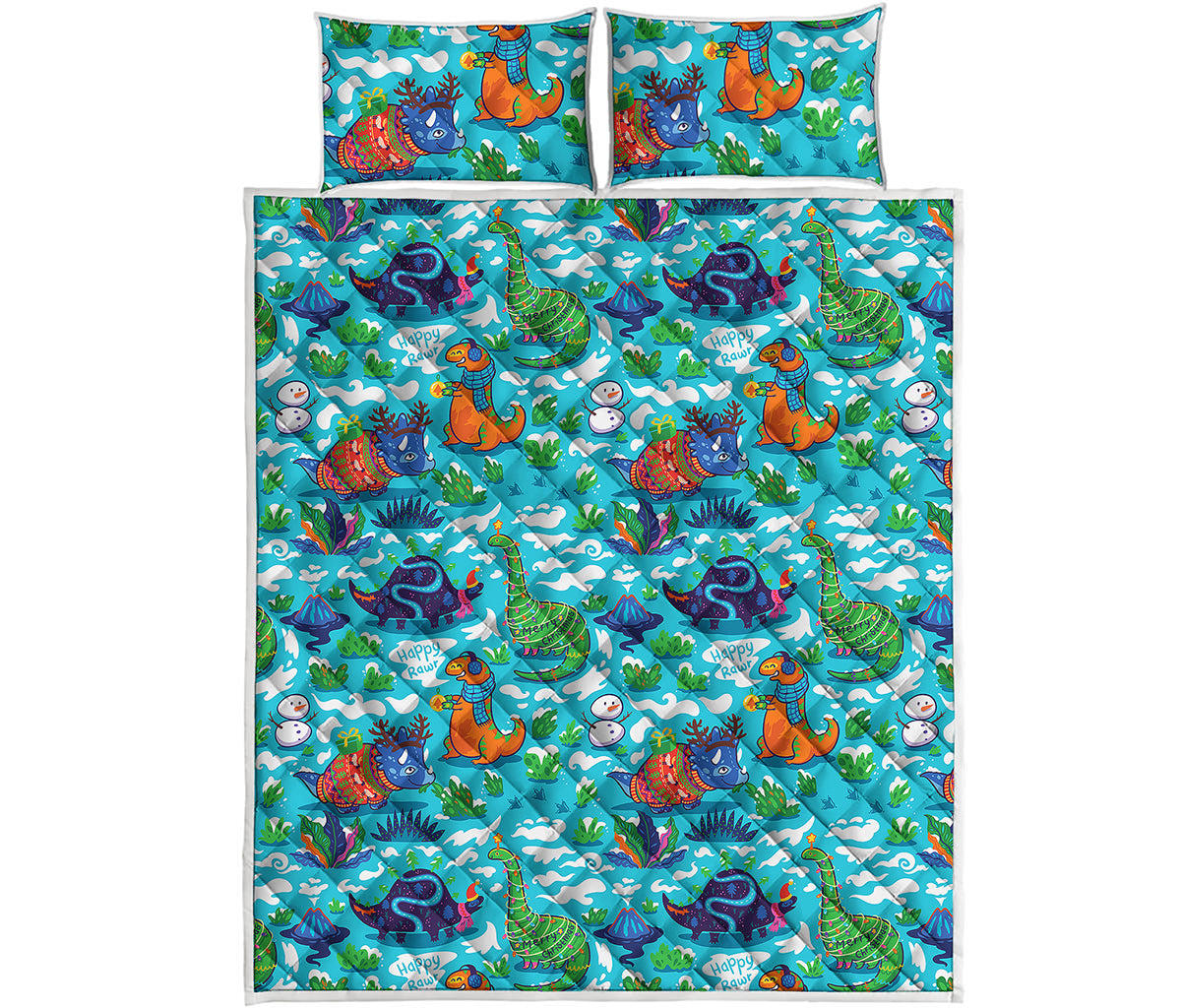 Xmas Dinosaur Pattern Print Quilt Bed Set