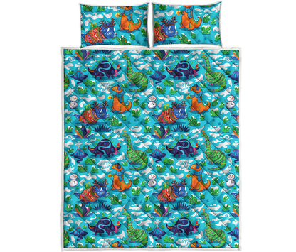 Xmas Dinosaur Pattern Print Quilt Bed Set