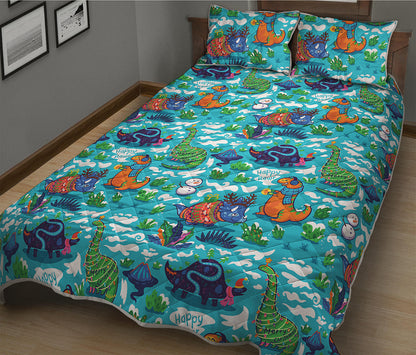 Xmas Dinosaur Pattern Print Quilt Bed Set