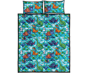 Xmas Dinosaur Pattern Print Quilt Bed Set