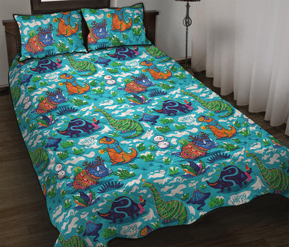 Xmas Dinosaur Pattern Print Quilt Bed Set