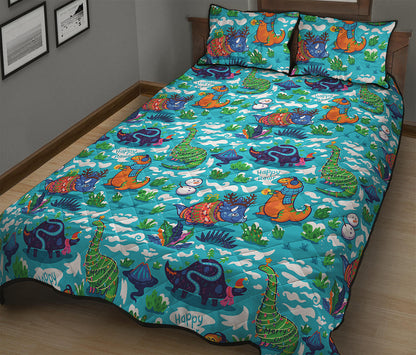 Xmas Dinosaur Pattern Print Quilt Bed Set