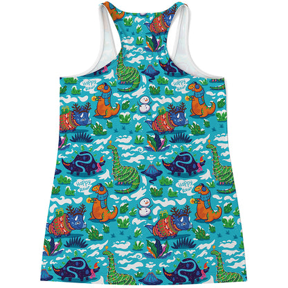Xmas Dinosaur Pattern Print Women's Racerback Tank Top