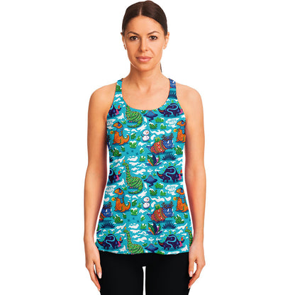 Xmas Dinosaur Pattern Print Women's Racerback Tank Top