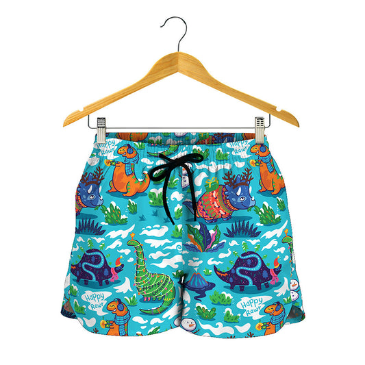Xmas Dinosaur Pattern Print Women's Shorts