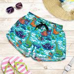 Xmas Dinosaur Pattern Print Women's Shorts