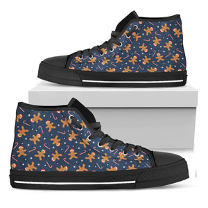 Xmas Gingerbread Man Pattern Print Black High Top Shoes