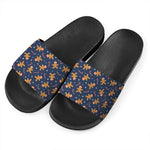 Xmas Gingerbread Man Pattern Print Black Slide Sandals