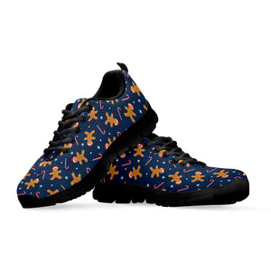 Xmas Gingerbread Man Pattern Print Black Sneakers