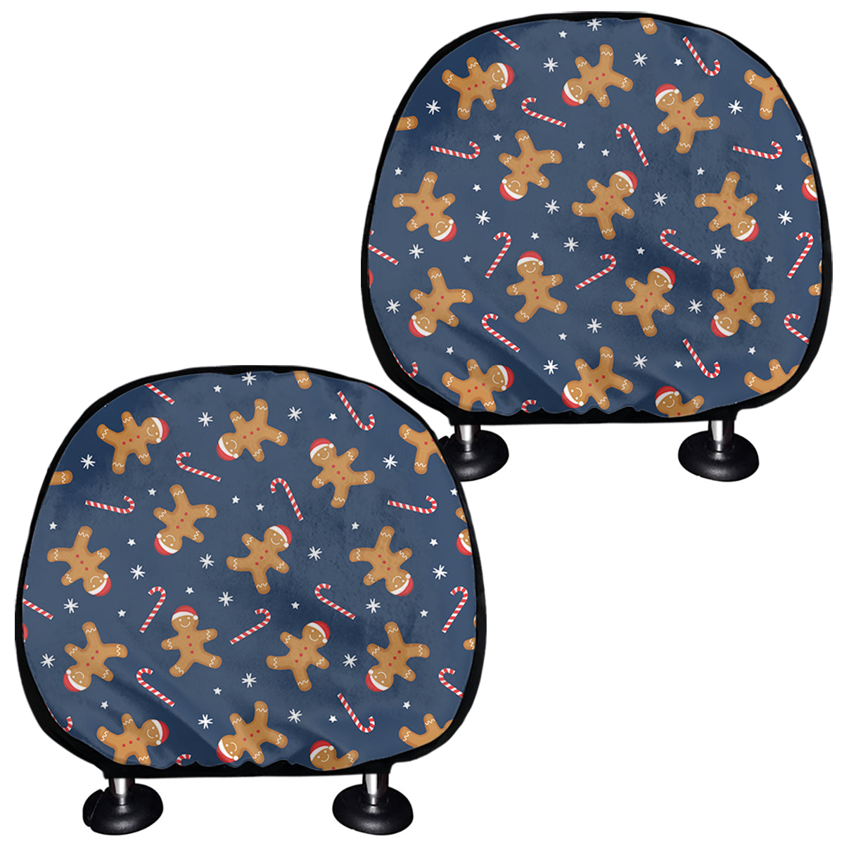 Xmas Gingerbread Man Pattern Print Car Headrest Covers