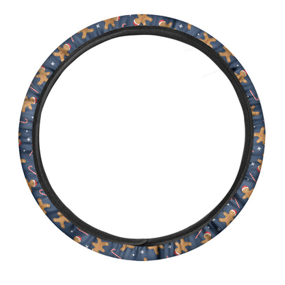 Xmas Gingerbread Man Pattern Print Car Steering Wheel Cover