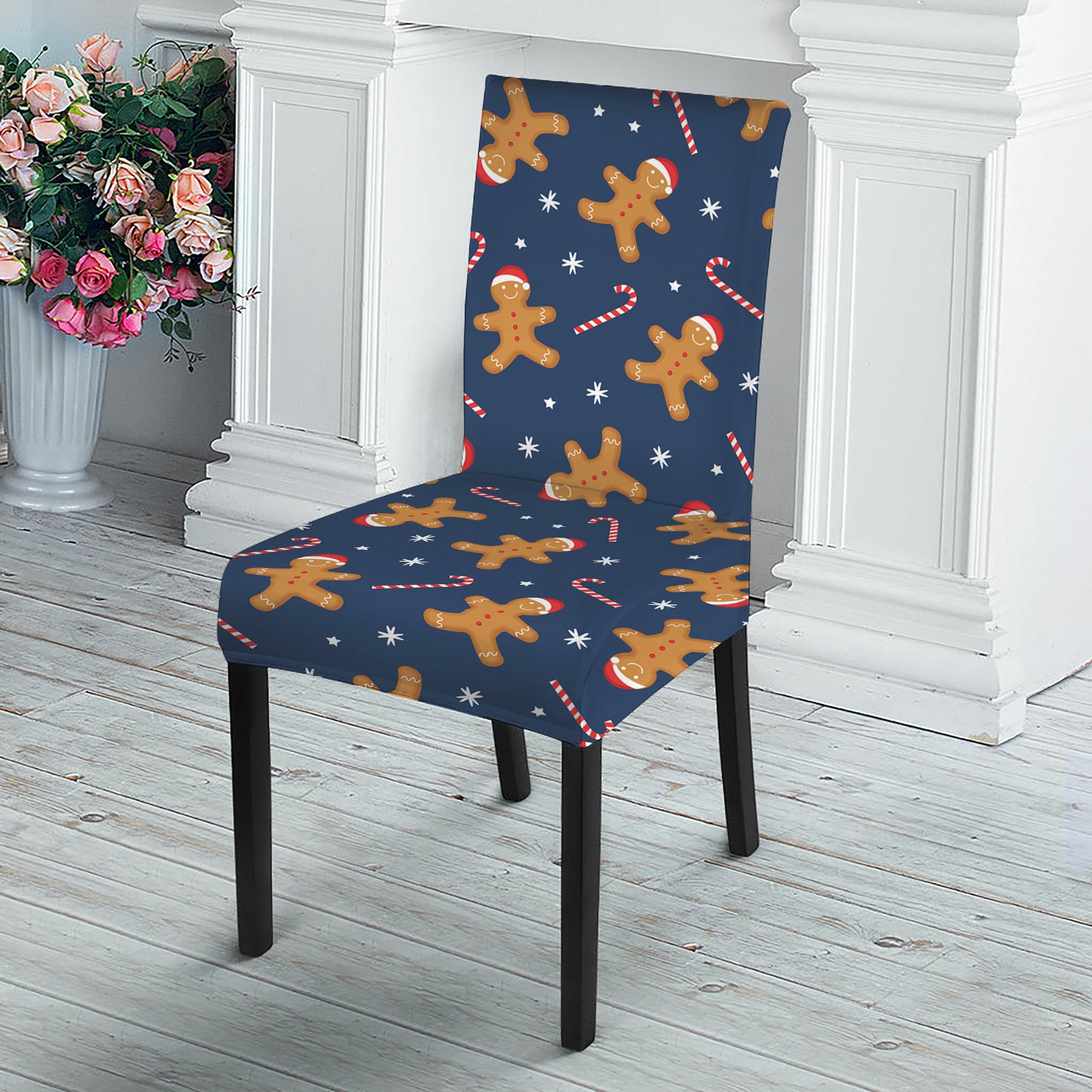 Xmas Gingerbread Man Pattern Print Dining Chair Slipcover