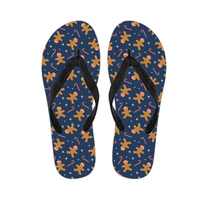 Xmas Gingerbread Man Pattern Print Flip Flops