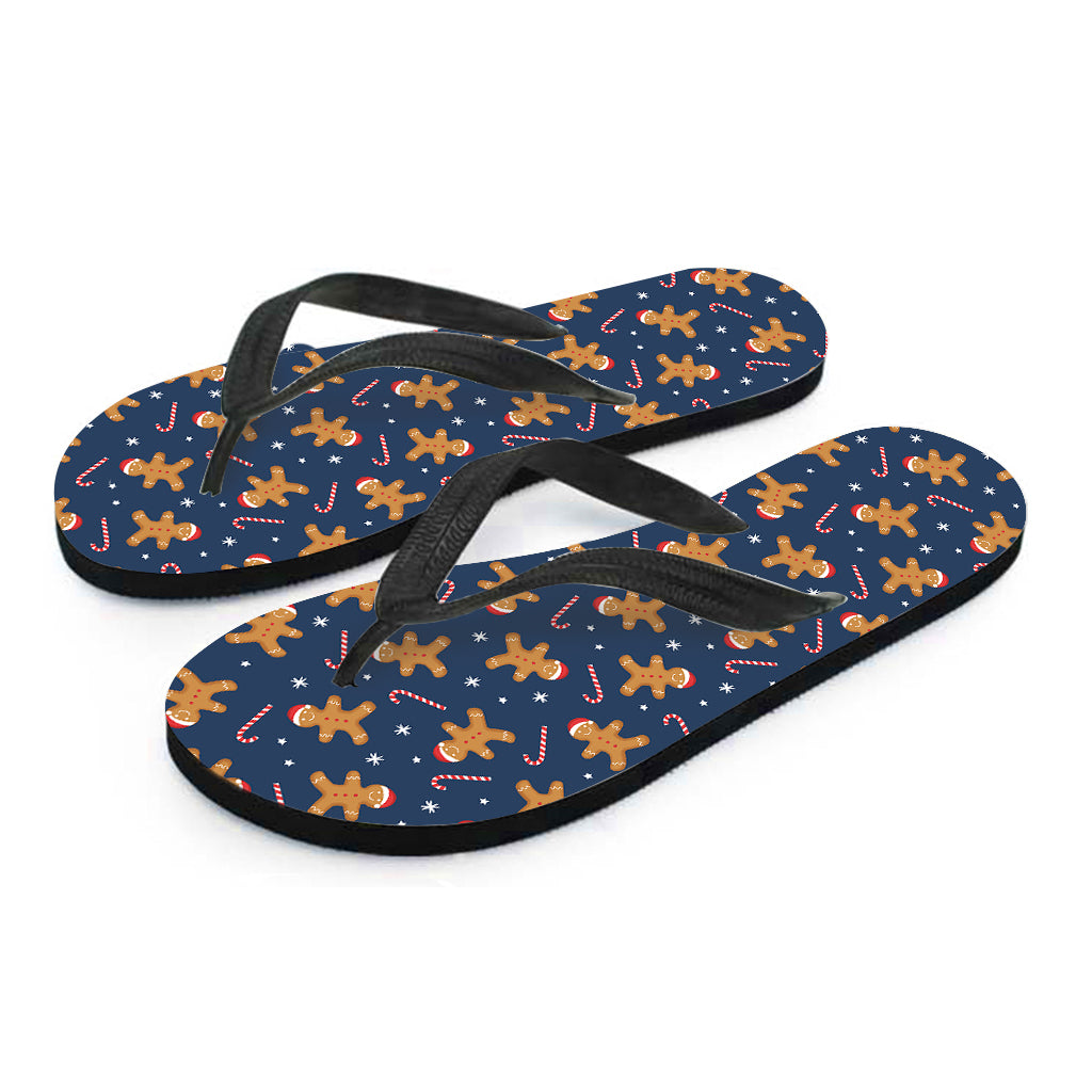 Xmas Gingerbread Man Pattern Print Flip Flops