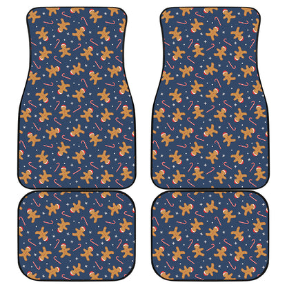 Xmas Gingerbread Man Pattern Print Front and Back Car Floor Mats