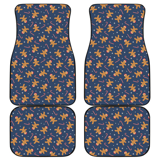 Xmas Gingerbread Man Pattern Print Front and Back Car Floor Mats