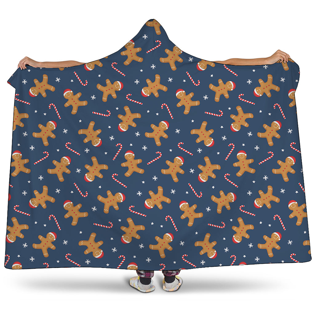 Xmas Gingerbread Man Pattern Print Hooded Blanket