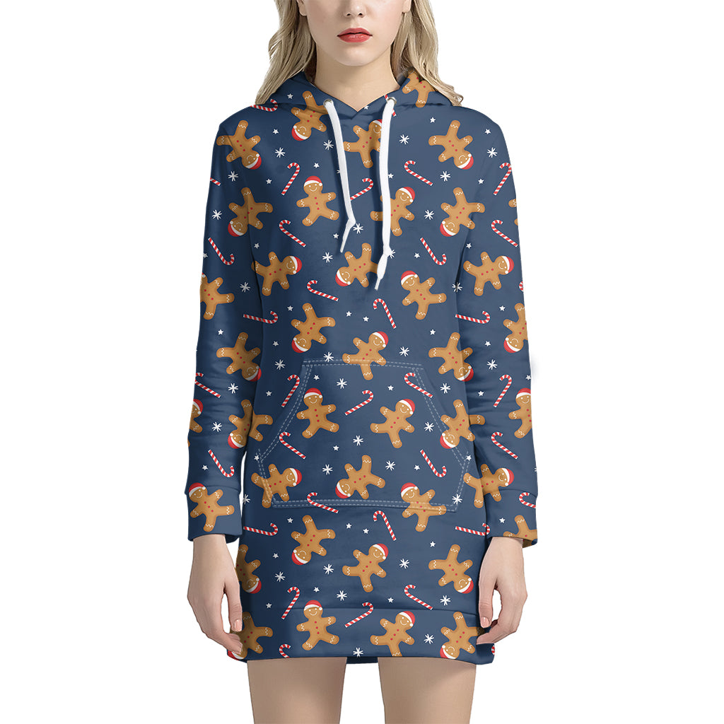 Xmas Gingerbread Man Pattern Print Hoodie Dress