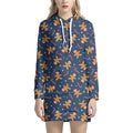 Xmas Gingerbread Man Pattern Print Pullover Hoodie Dress