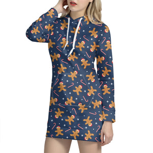 Xmas Gingerbread Man Pattern Print Hoodie Dress