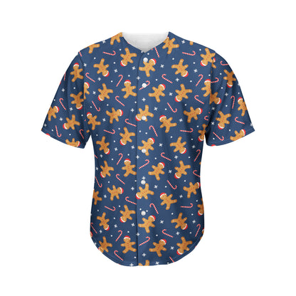 Xmas Gingerbread Man Pattern Print Men's Baseball Jersey
