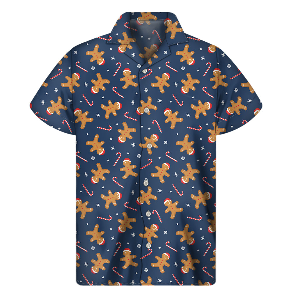 Xmas Gingerbread Man Pattern Print Men's Short Sleeve Shirt