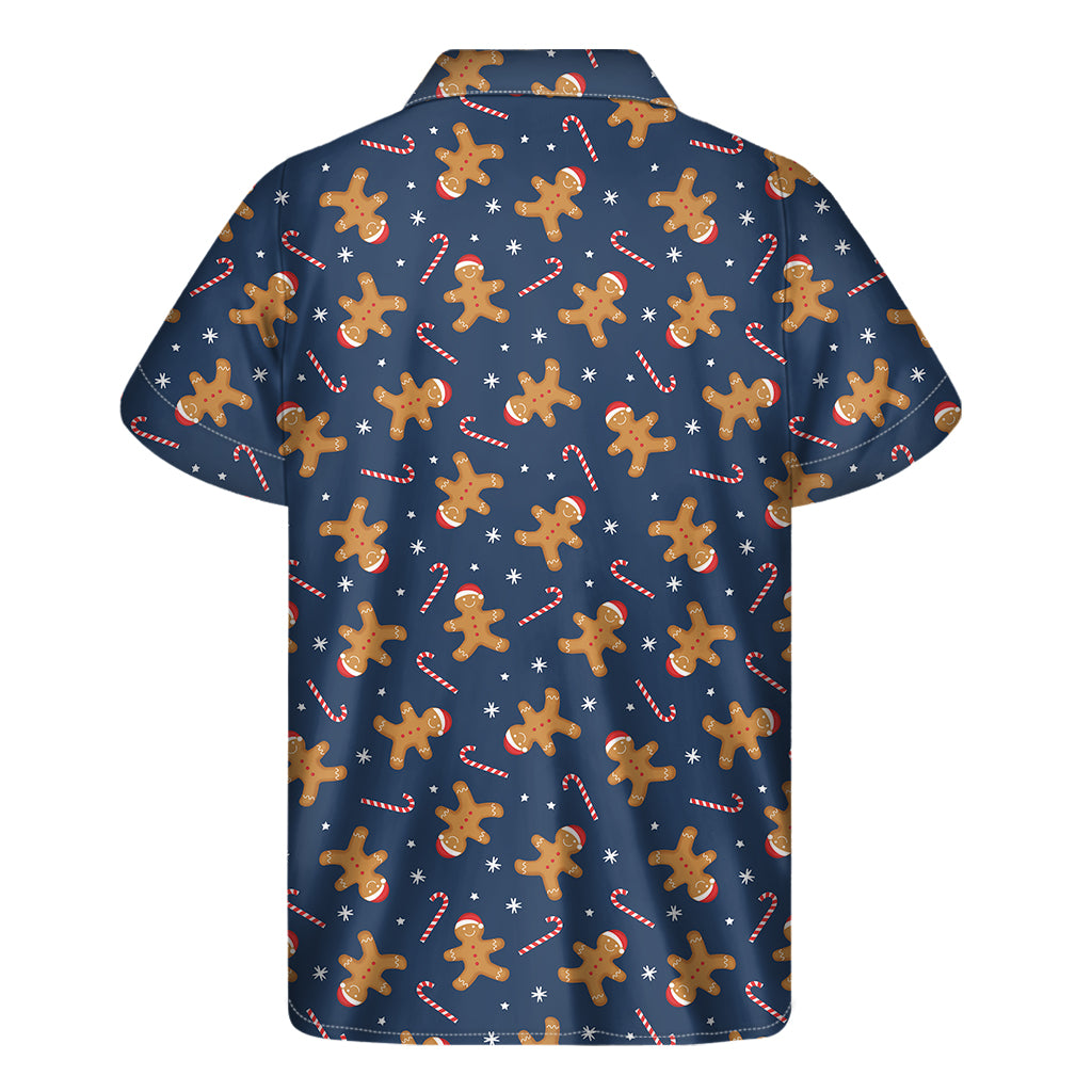 Xmas Gingerbread Man Pattern Print Men's Short Sleeve Shirt