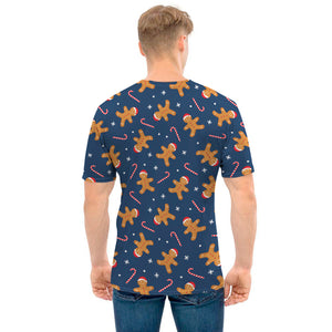 Xmas Gingerbread Man Pattern Print Men's T-Shirt