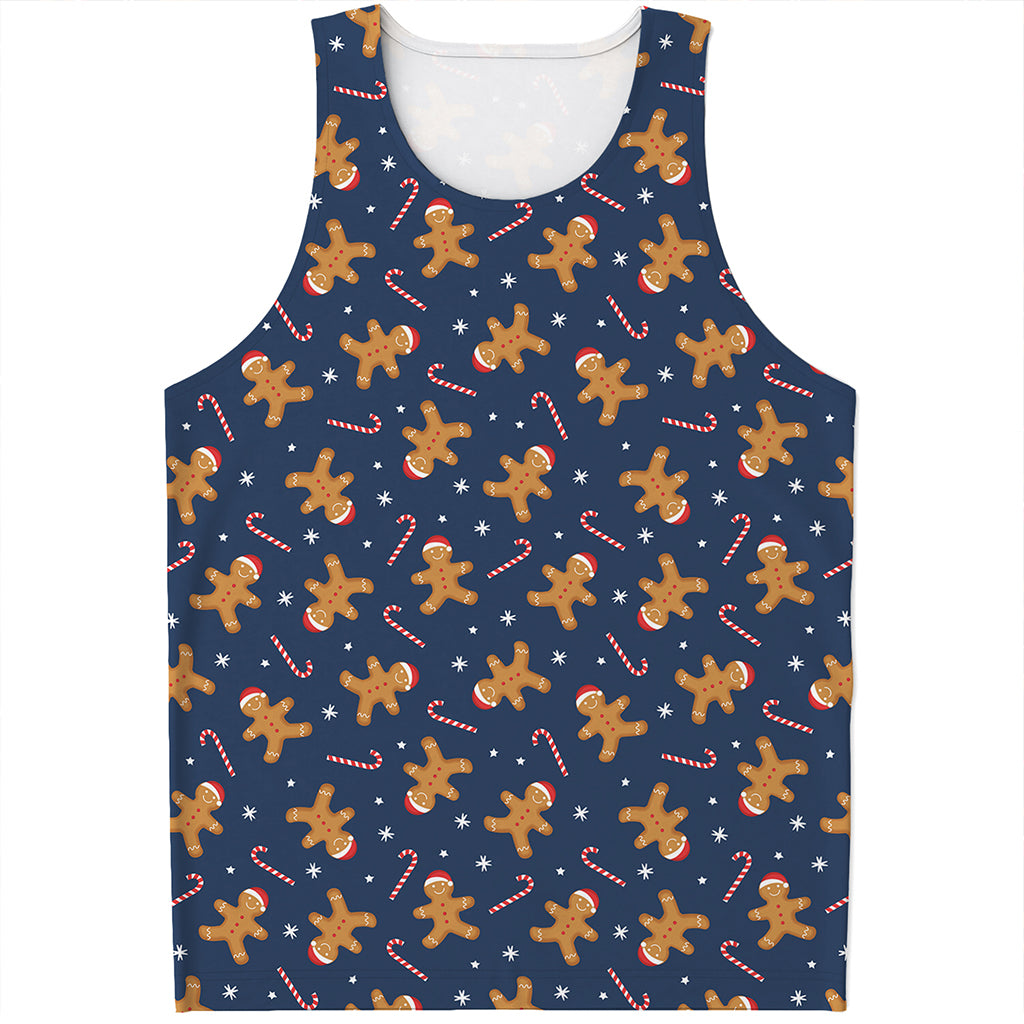 Xmas Gingerbread Man Pattern Print Men's Tank Top