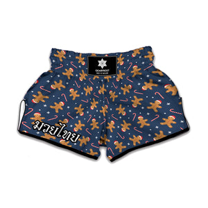 Xmas Gingerbread Man Pattern Print Muay Thai Boxing Shorts