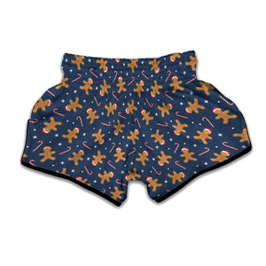 Xmas Gingerbread Man Pattern Print Muay Thai Boxing Shorts