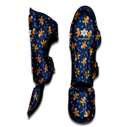 Xmas Gingerbread Man Pattern Print Muay Thai Shin Guard