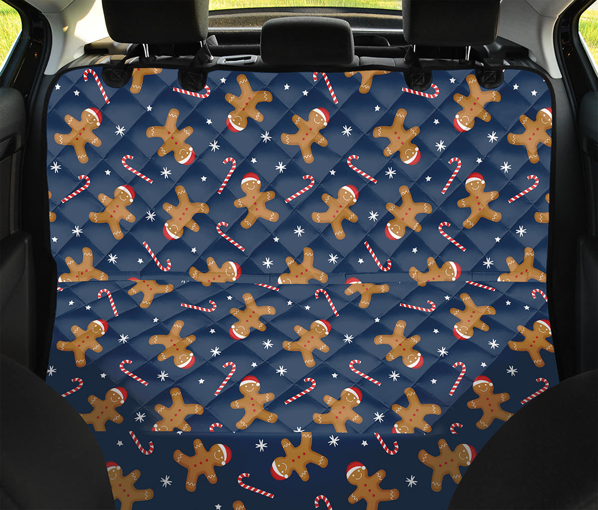 Xmas Gingerbread Man Pattern Print Pet Car Back Seat Cover